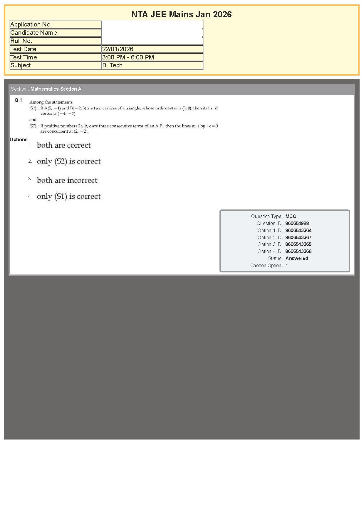 JEE Main 2026 January 22 Shift 2 Question Paper