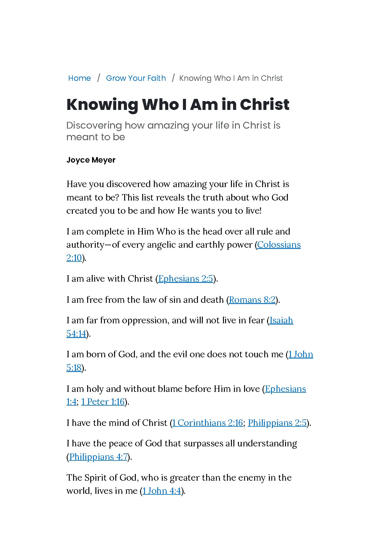 Knowing Who I Am In Christ by Joyce Meyer
