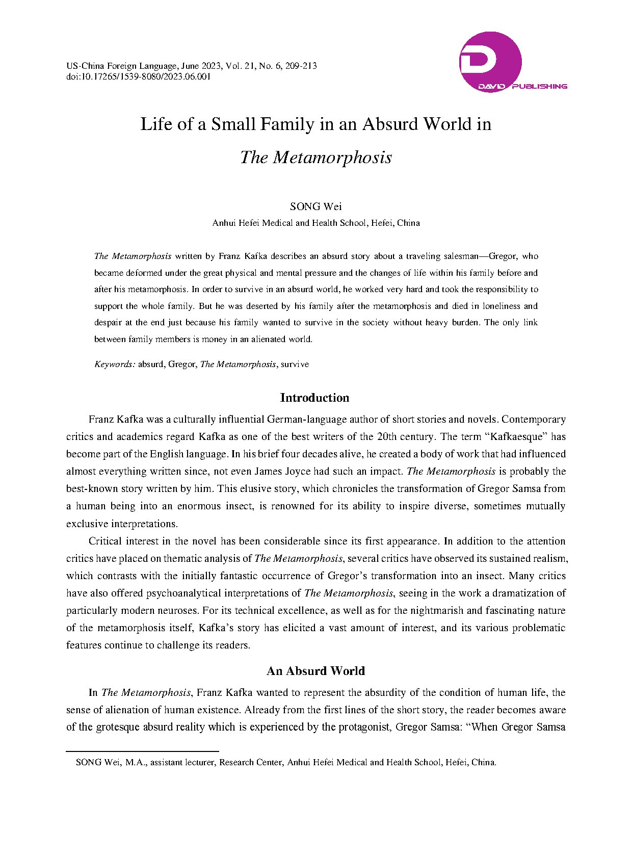 Life of a Small Family in an Absurd World in The Metamorphosis