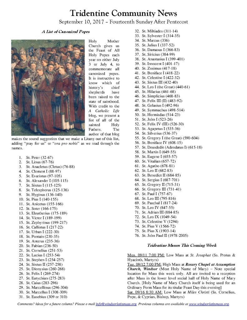 List of Canonized Popes in Catholic Church History