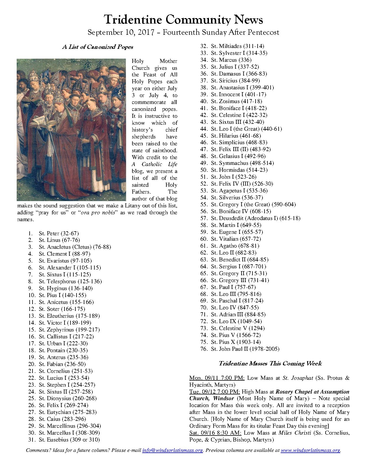 List of Canonized Popes in Catholic Church History