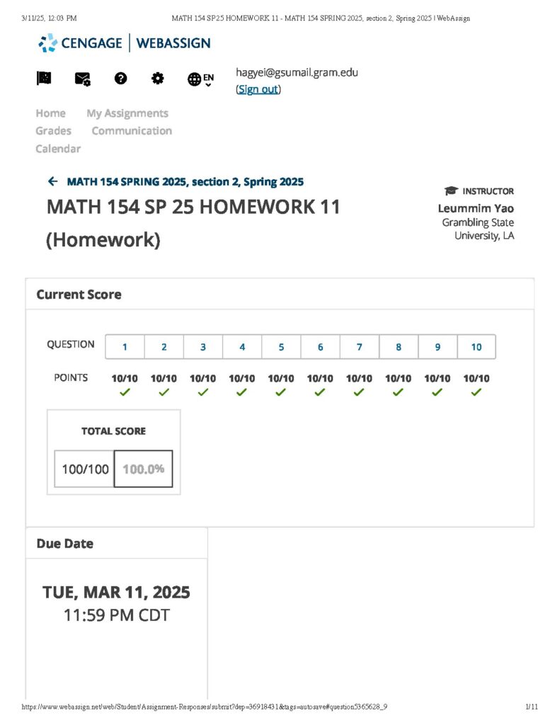 MATH 154 Spring 2025 Homework 11 Section 2 WebAssign