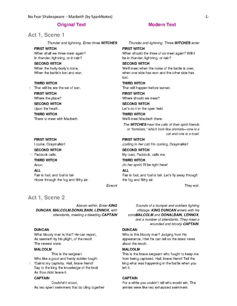 Macbeth No Fear Script by William Shakespeare