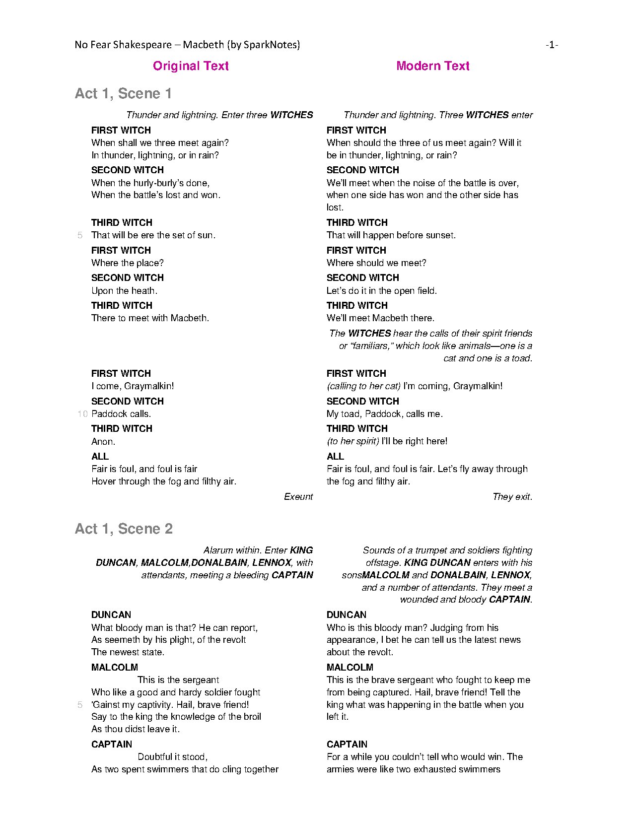 Macbeth No Fear Script by William Shakespeare