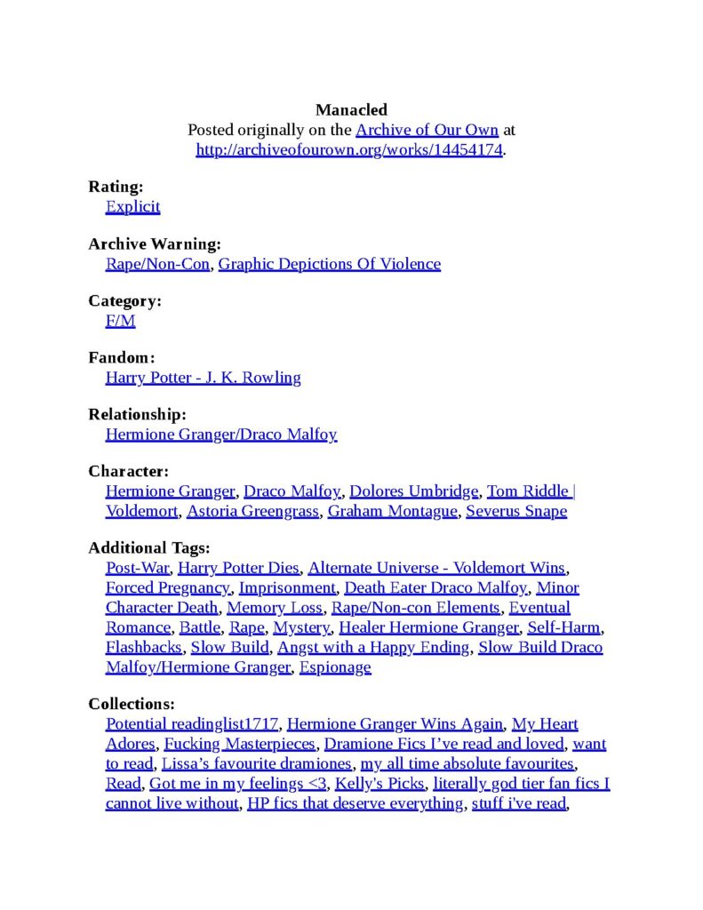 Manacled by SenLinYu: A Dark Harry Potter Fanfiction