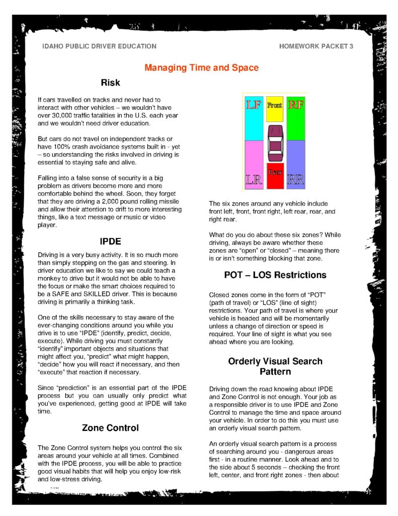 Managing Time and Space in Driver Education