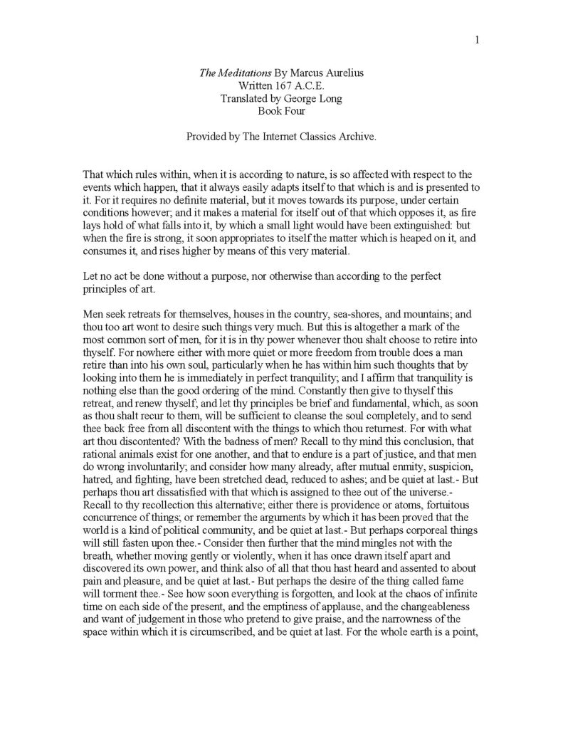 Marcus Aurelius Meditations Lecture 28 Selections
