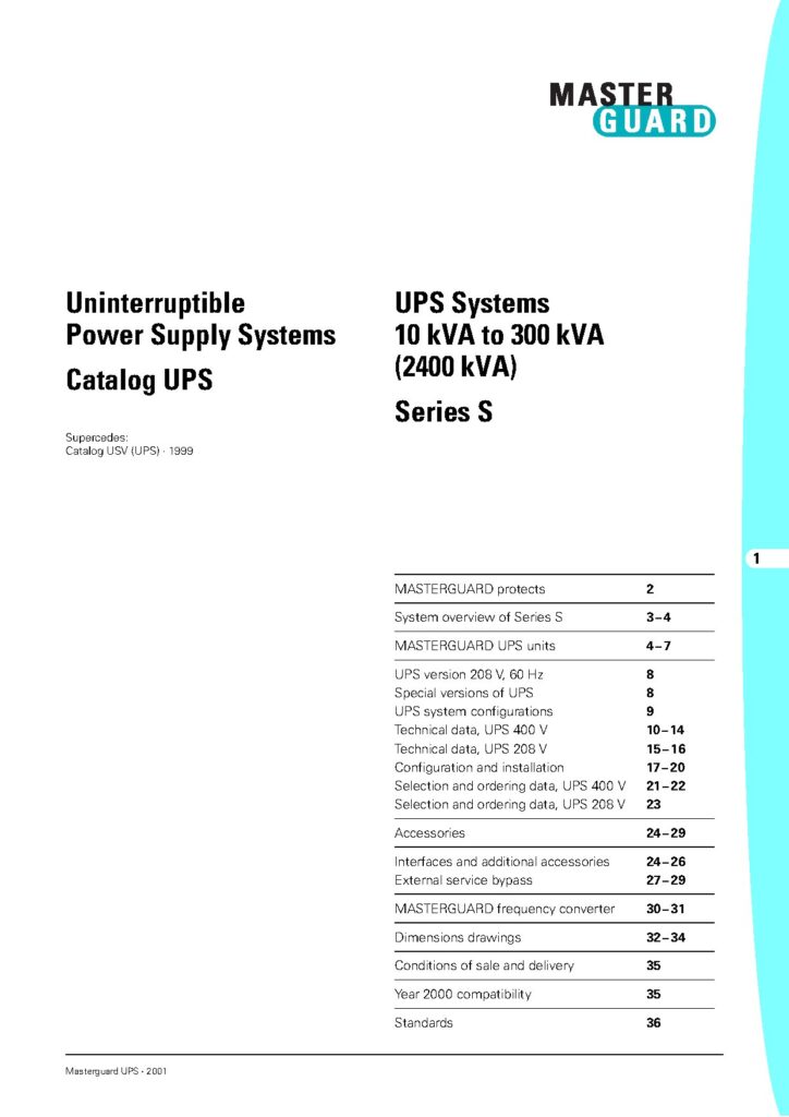 Masterguard Siemens UPS Systems 10 to 2400 kVA Catalog