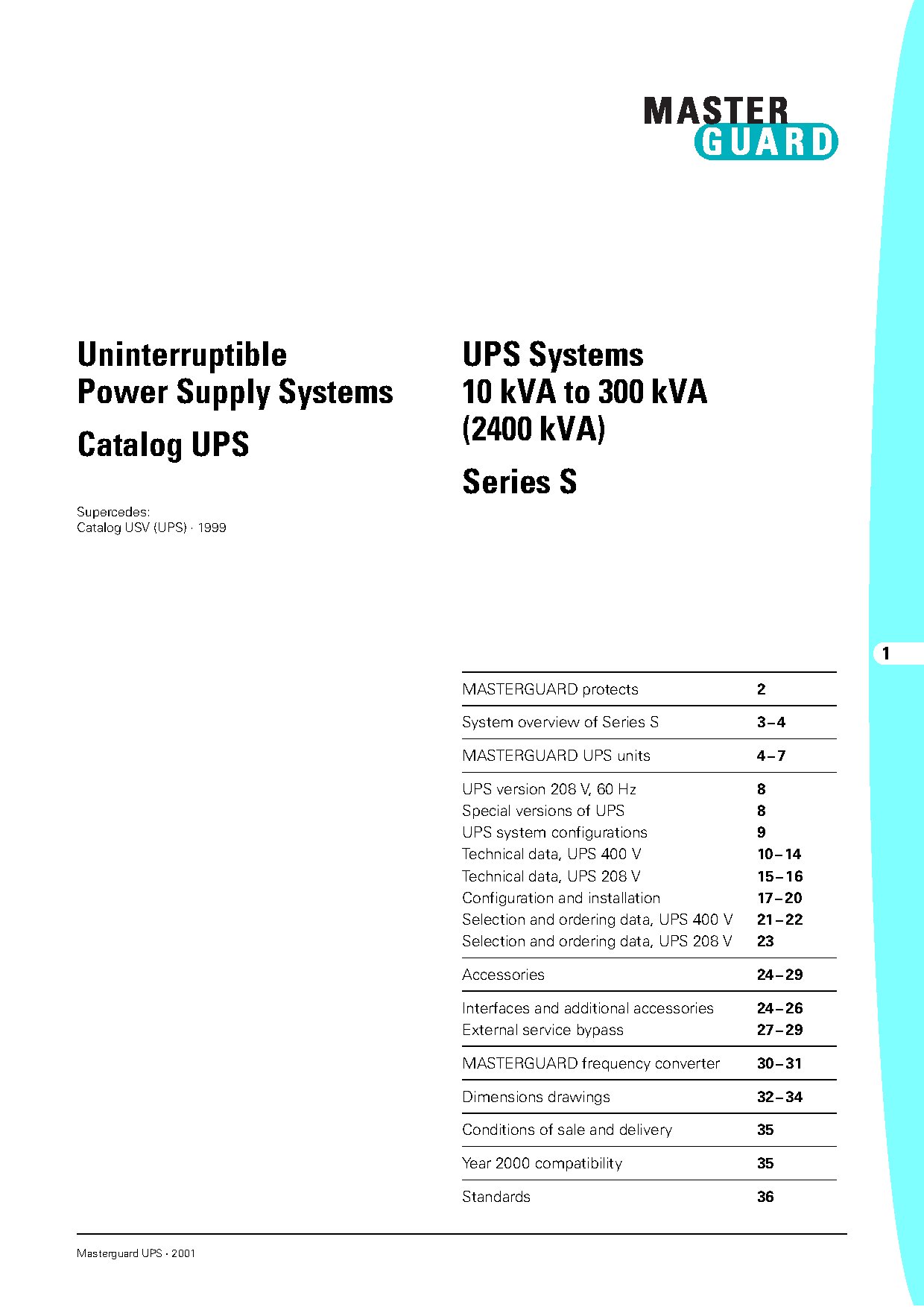 Masterguard Siemens UPS Systems 10 to 2400 kVA Catalog