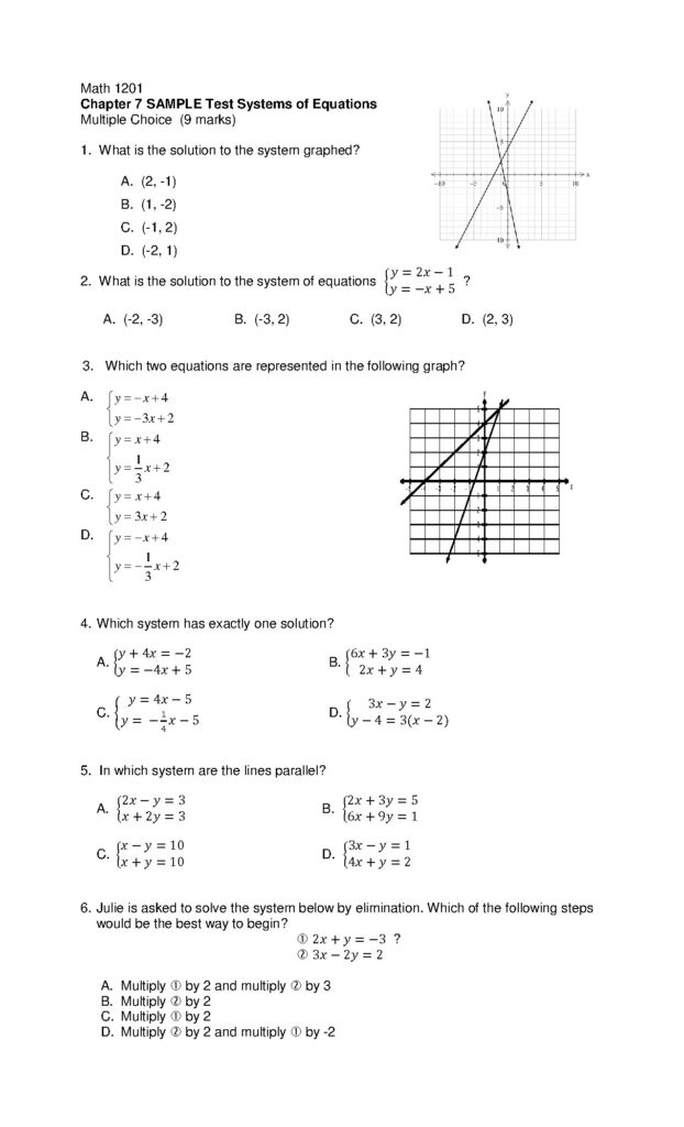 Math 1201 Chapter 7 Sample Test on Systems of Equations