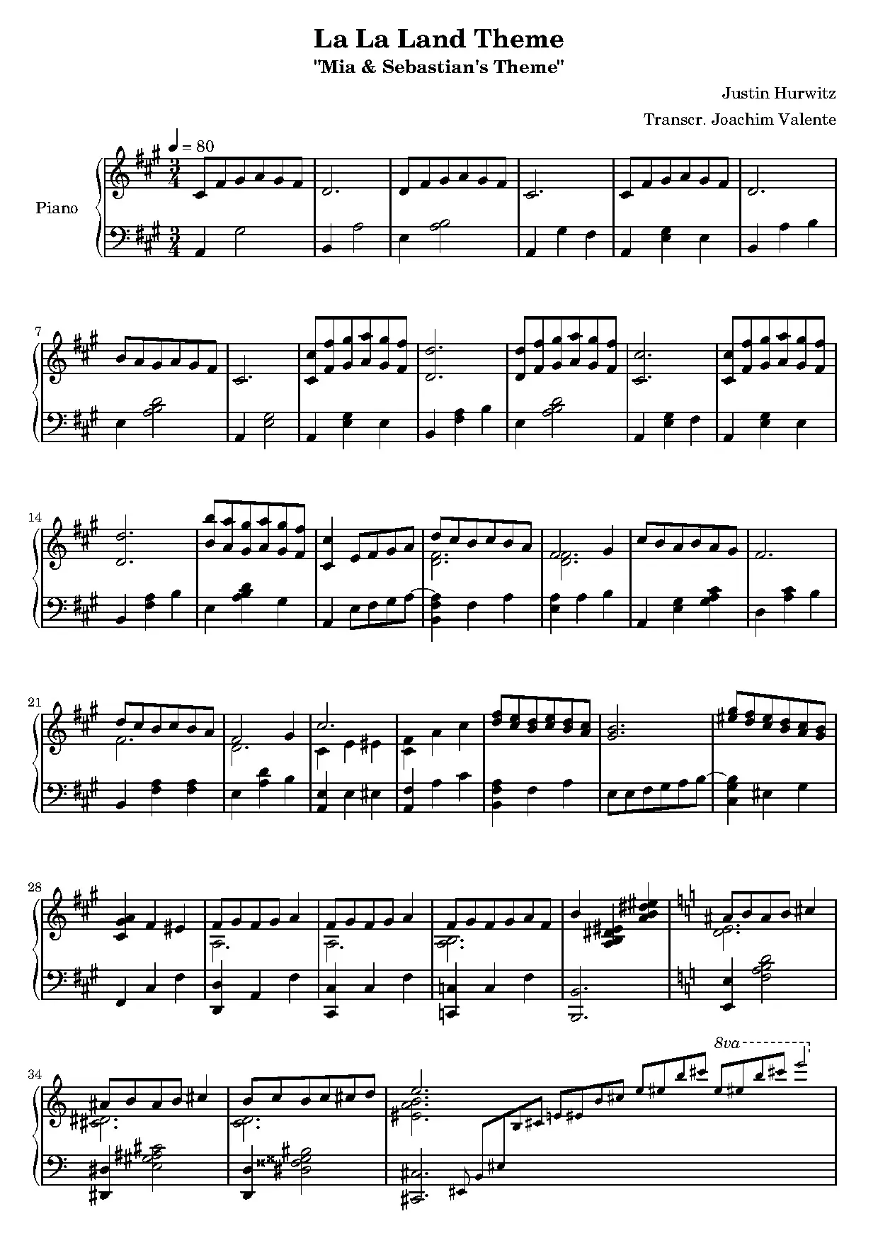 Mia and Sebastian’s Theme Piano Sheet Music