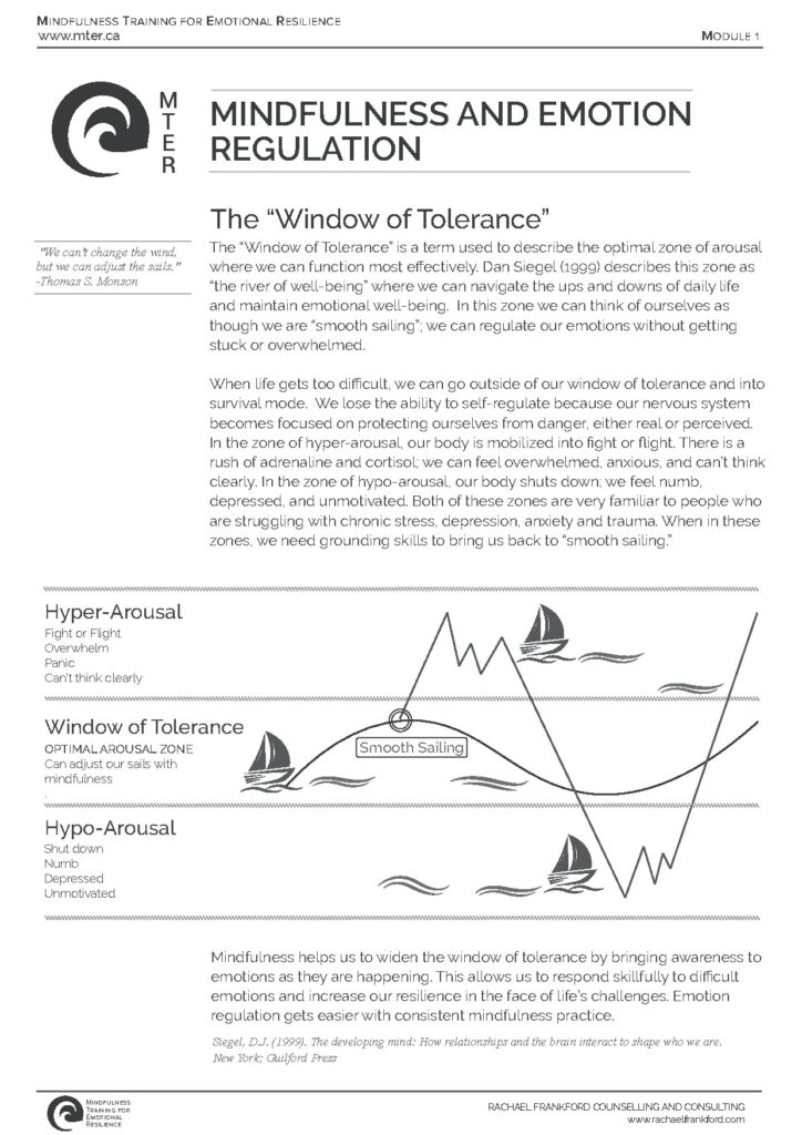 Mindfulness and Emotion Regulation: The Window of Tolerance