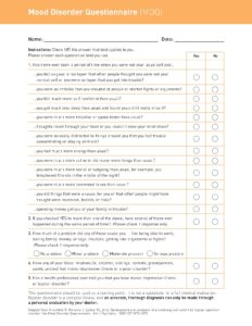 Mood Disorder Questionnaire (MDQ) Screening Tool