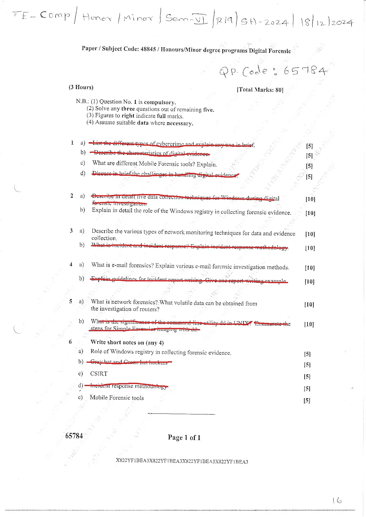 Mumbai University Digital Forensics Honours Question Paper December 2024