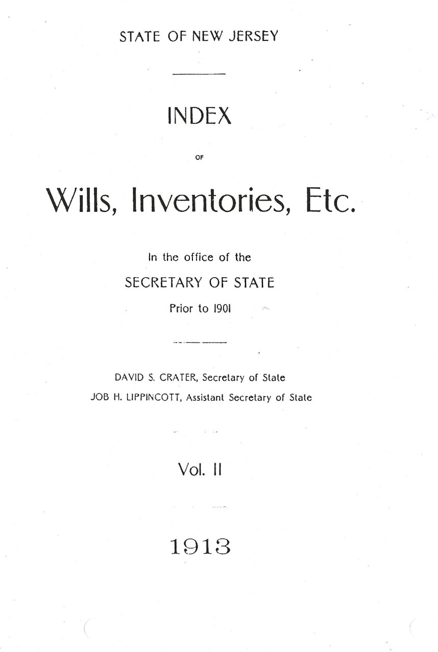 New Jersey Index of Wills Volume 2