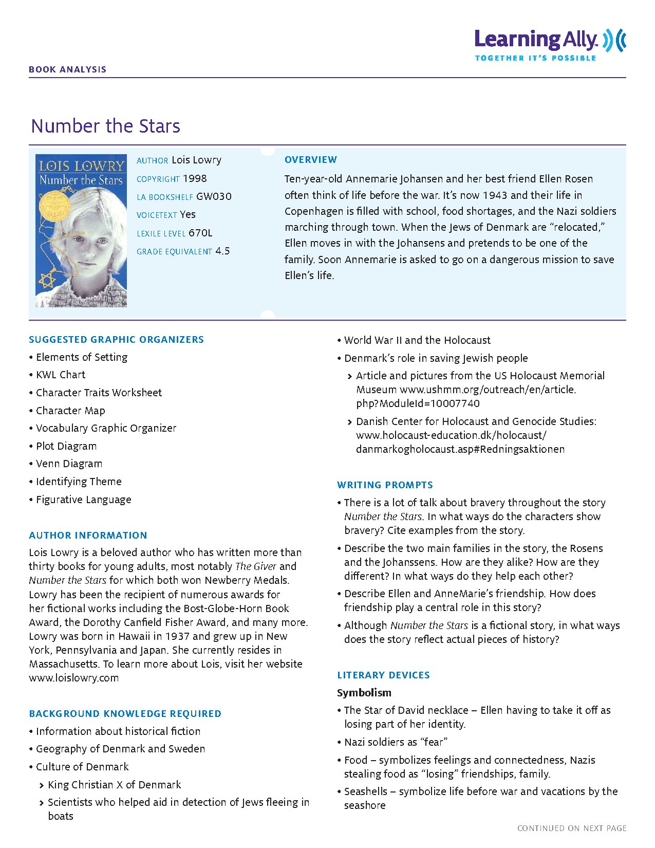 Number the Stars Analysis by Lois Lowry