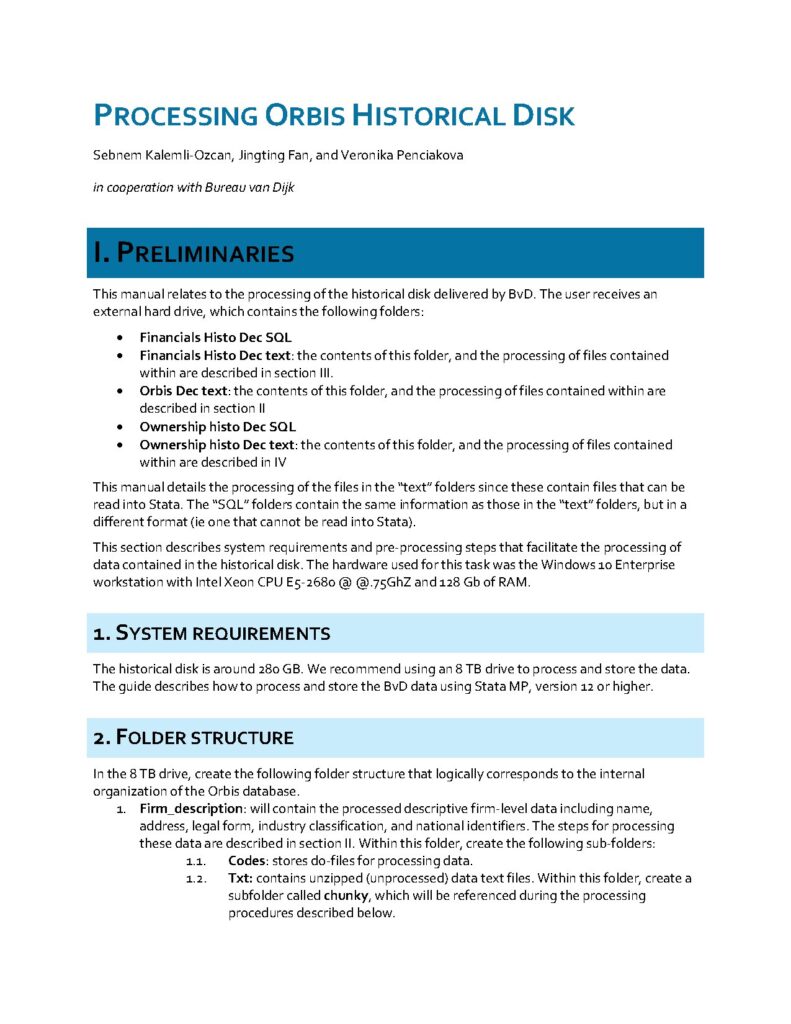 Orbis Historical Data Processing Manual