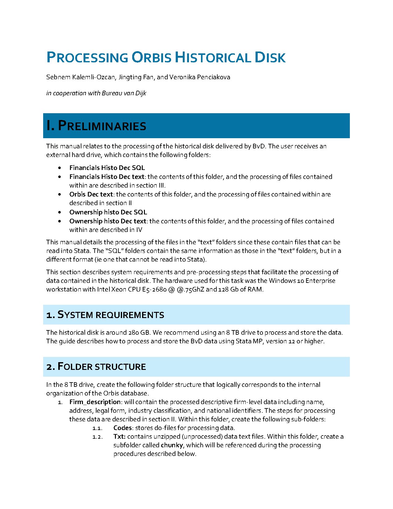 Orbis Historical Data Processing Manual