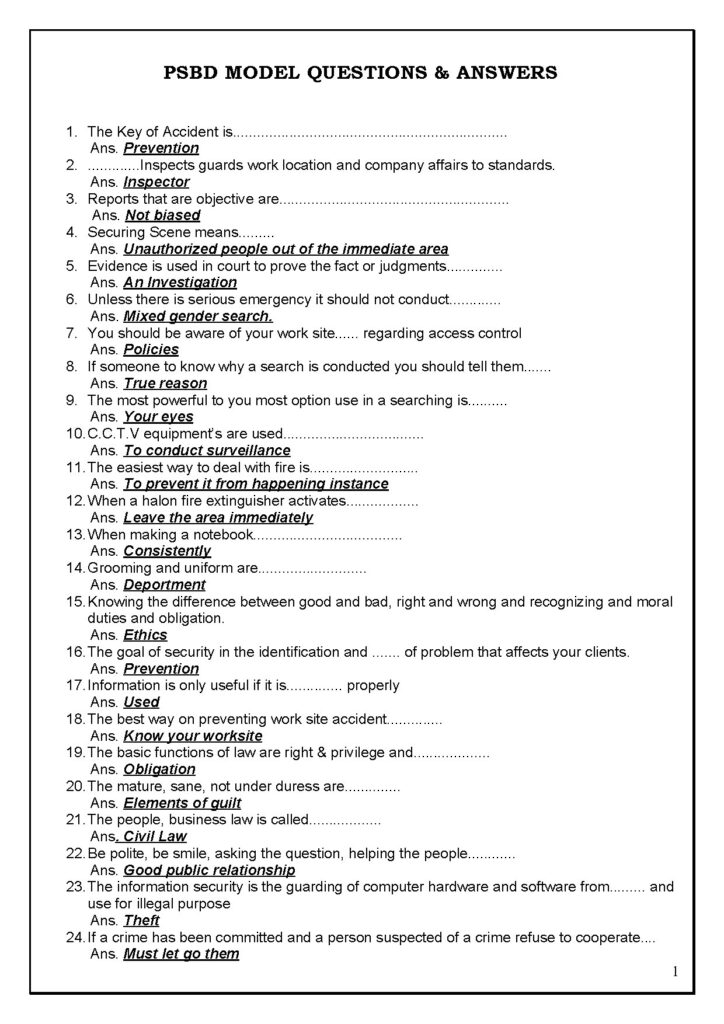 PSBD Security Exam Questions and Answers