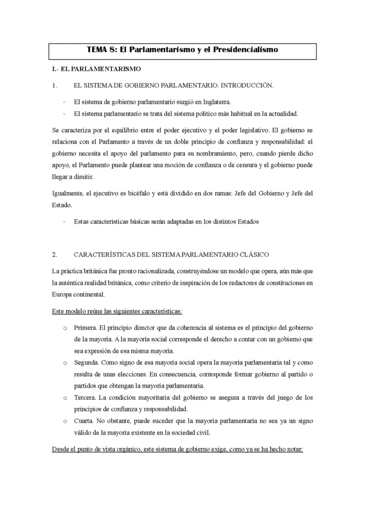 Parlamentarismo y Presidencialismo en Sistemas Políticos