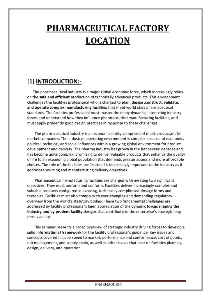 Pharmaceutical Factory Location and Design Considerations
