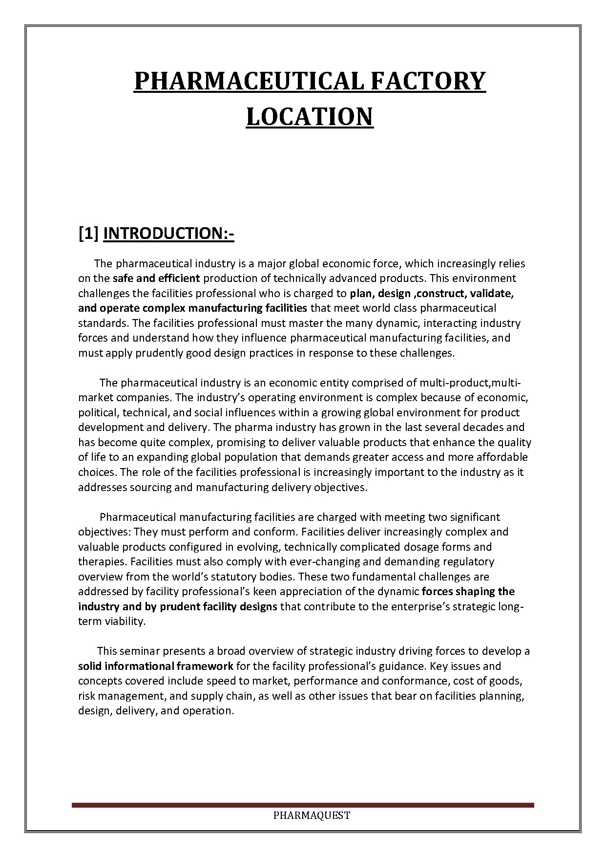 Pharmaceutical Factory Location and Design Considerations