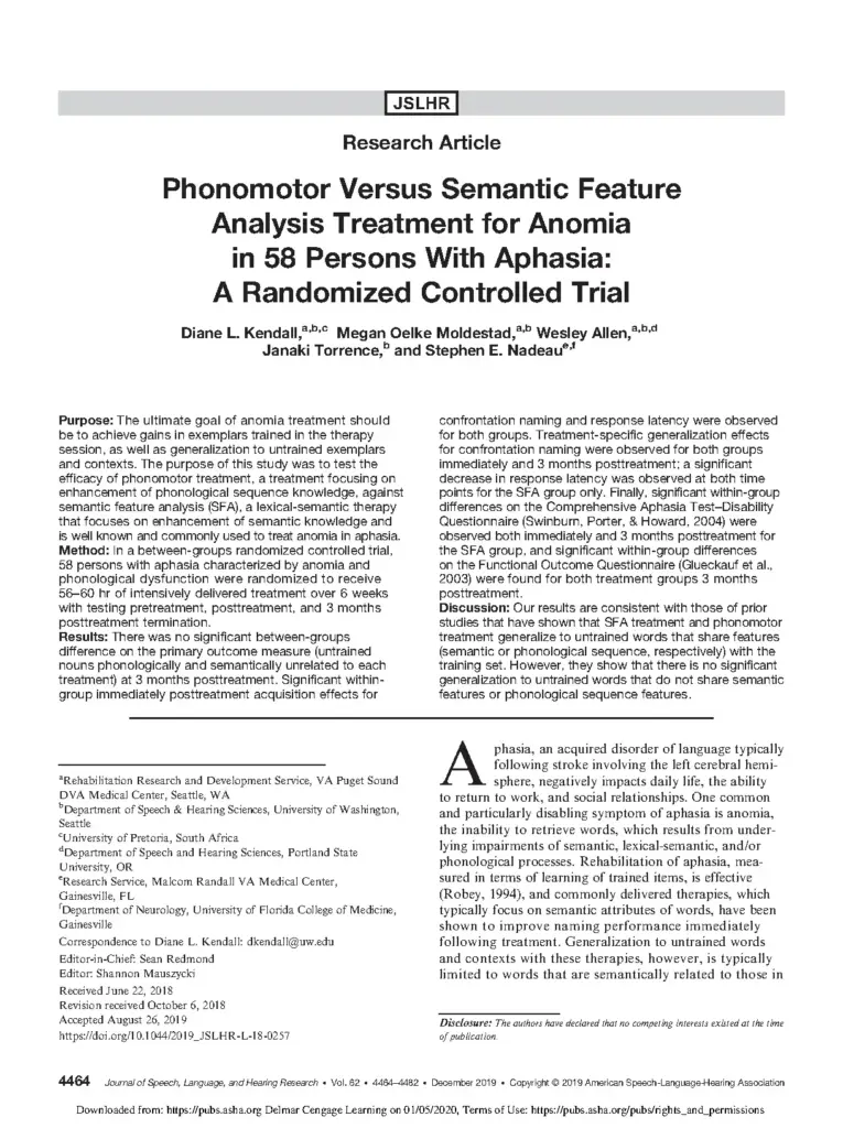 Phonomotor Versus Semantic Feature Analysis Treatment