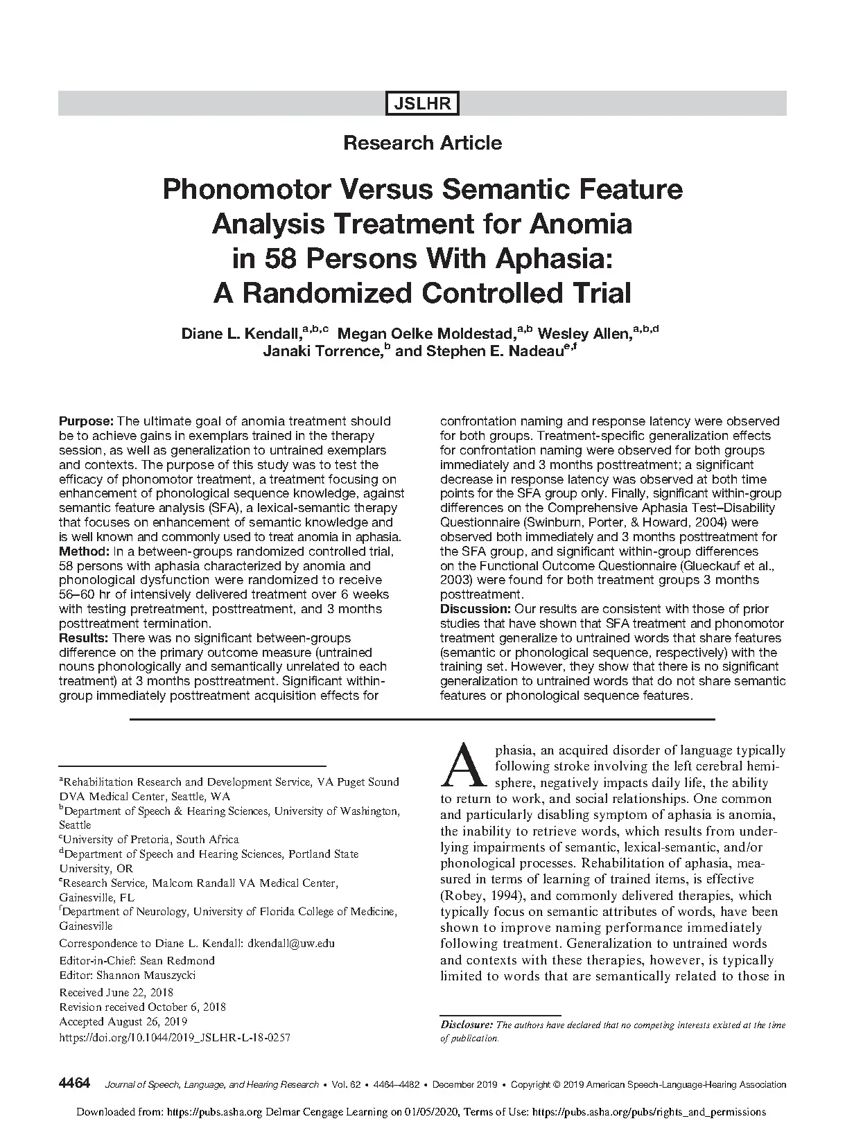 Phonomotor Versus Semantic Feature Analysis Treatment