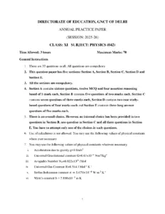 Physics Annual Practice Paper Class XI 2025-26