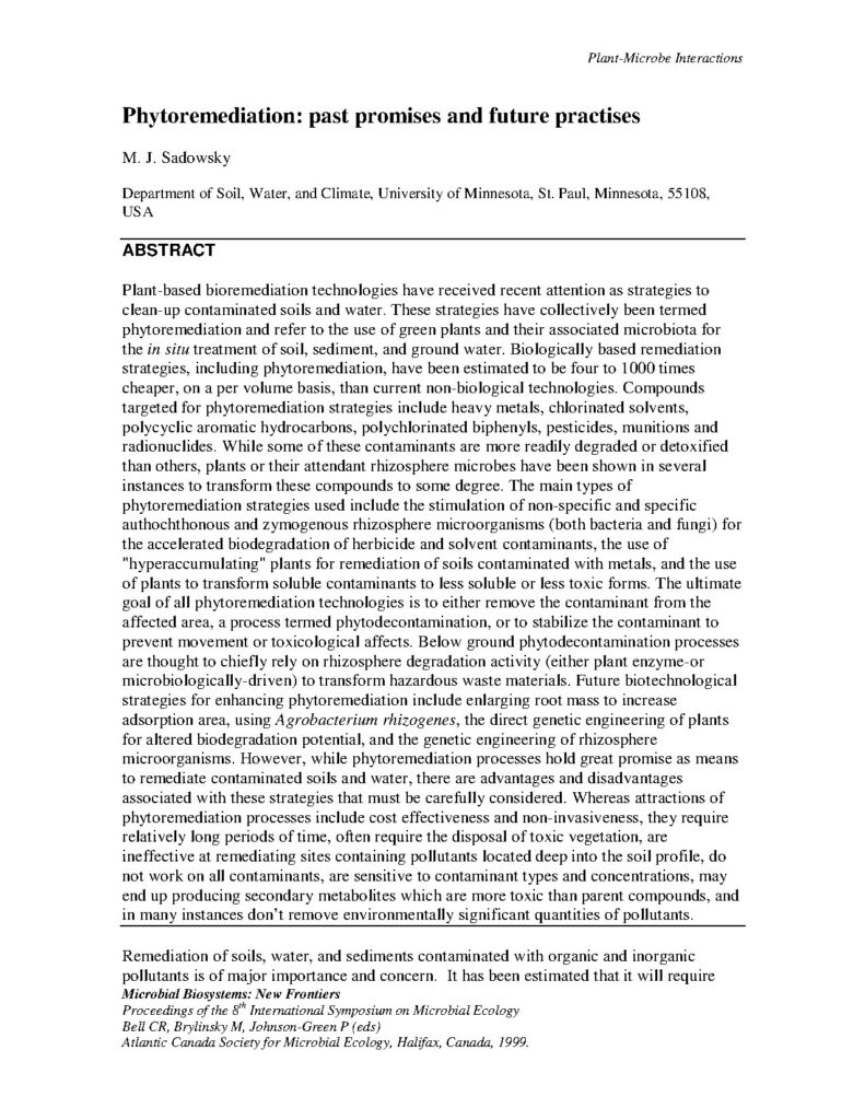 Phytoremediation: Past Promises and Future Practices