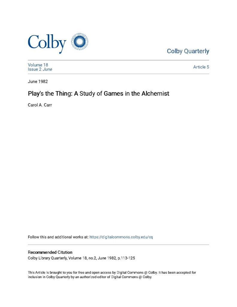 Play's the Thing: A Study of Games in The Alchemist