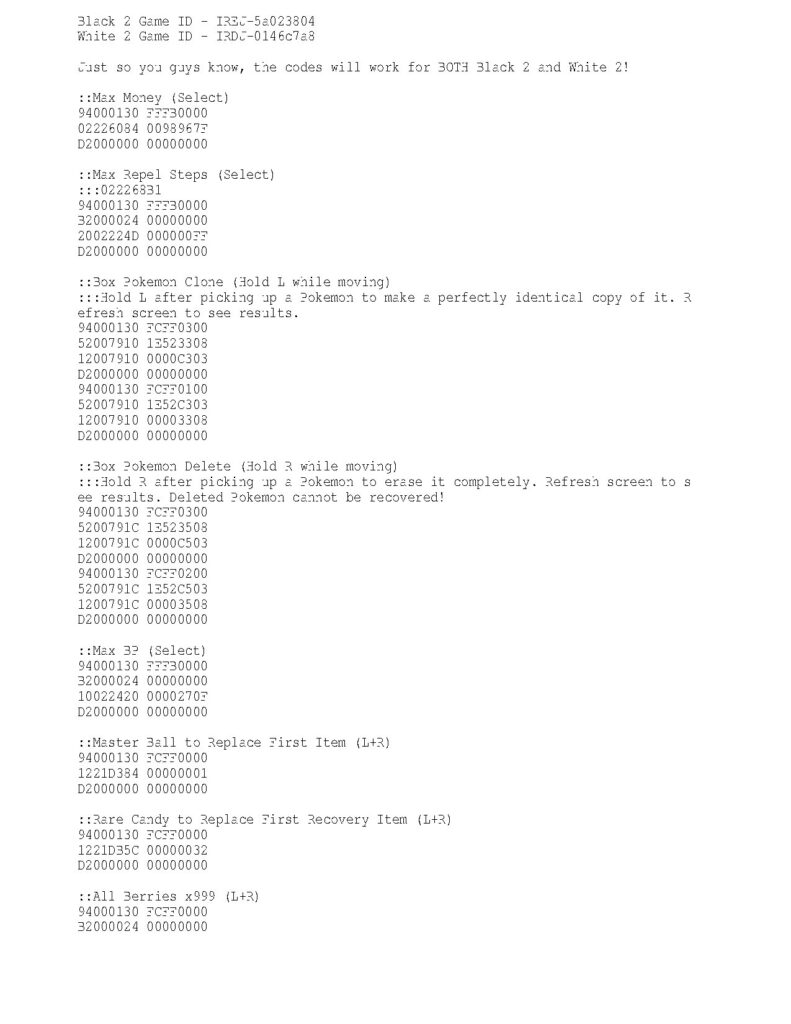 Pokémon Black 2 & White 2 Cheat Codes Guide