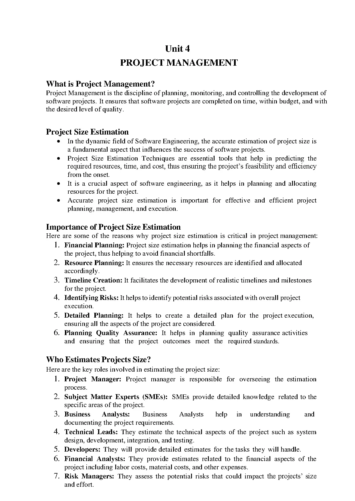 Project Management Unit 4 SEPM