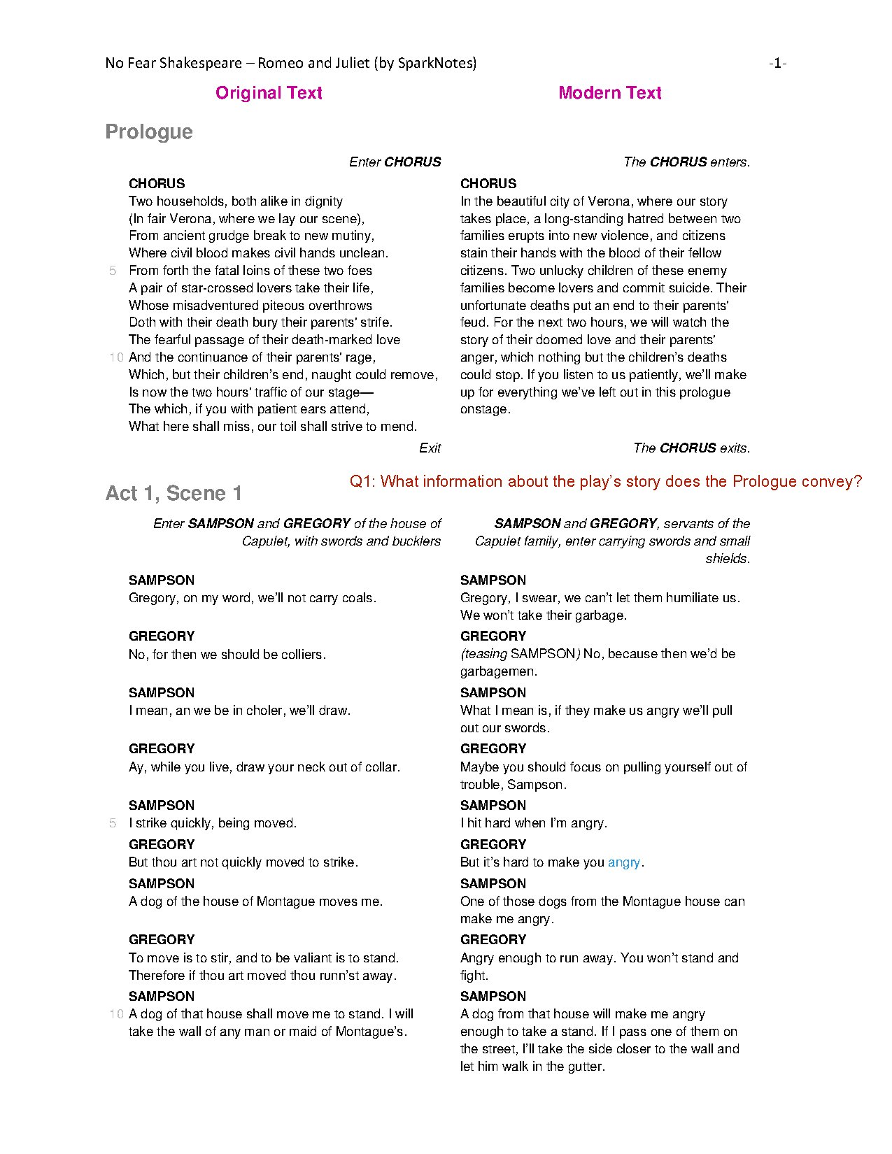 Romeo and Juliet by William Shakespeare No Fear Edition