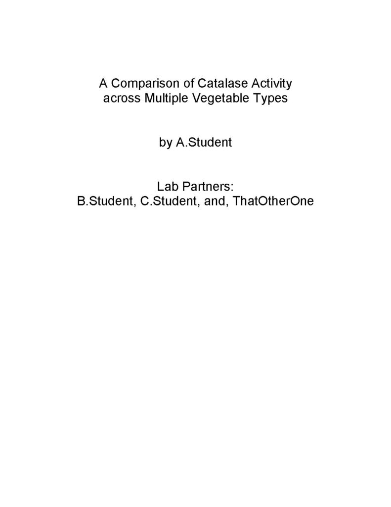 Sample Lab Report on Catalase Activity in Vegetables