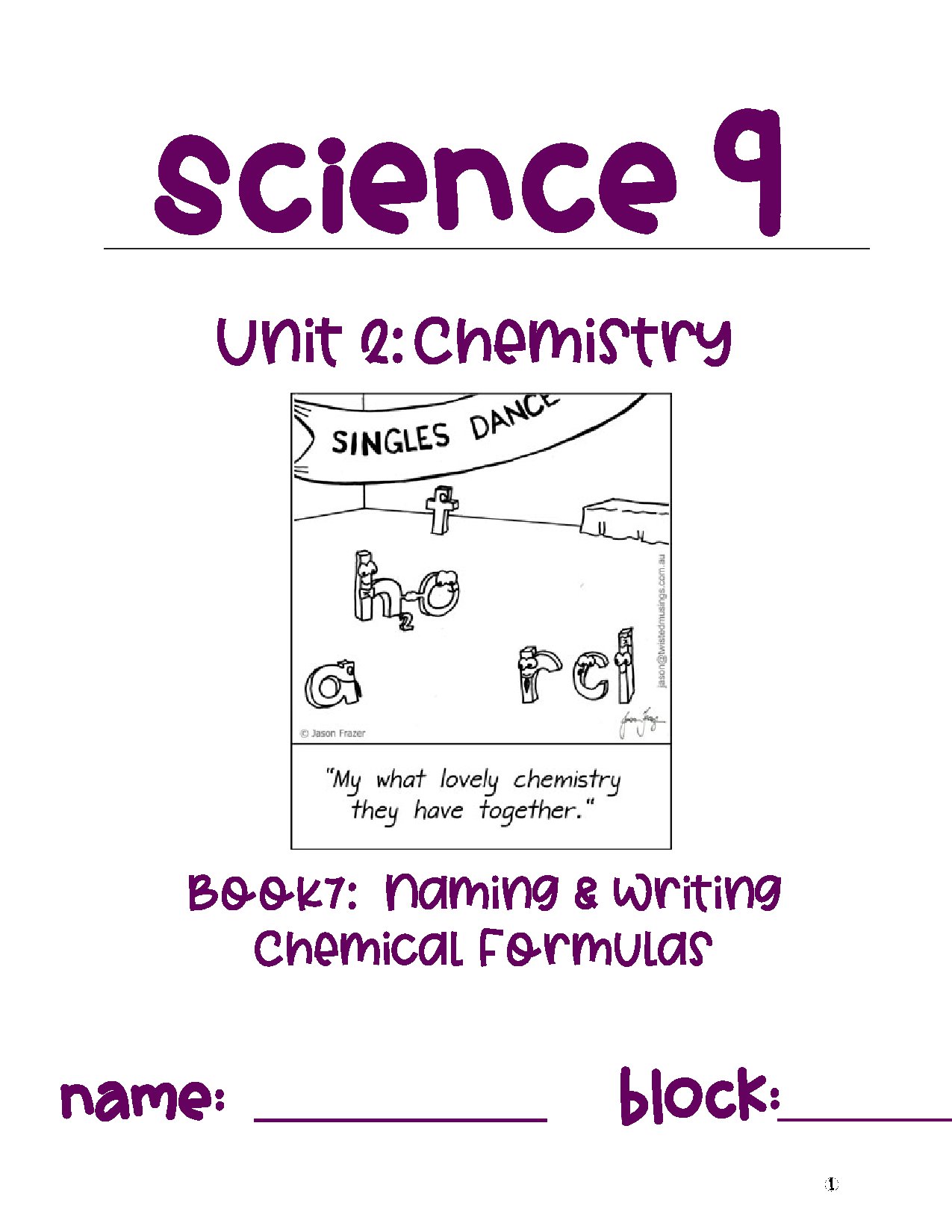 Science 9 Unit 2 Chemistry Naming Chemical Formulas