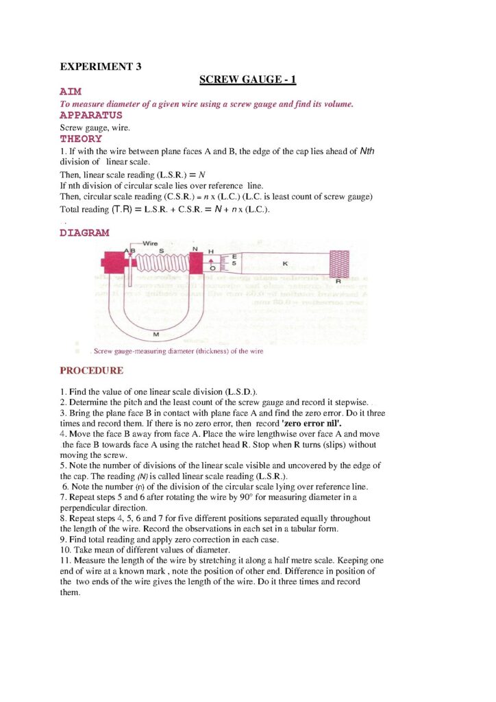Screw Gauge Experiments for Measuring Wire and Sheet Thickness