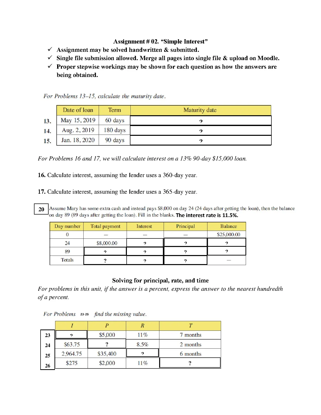Simple Interest Assignment Problems and Solutions