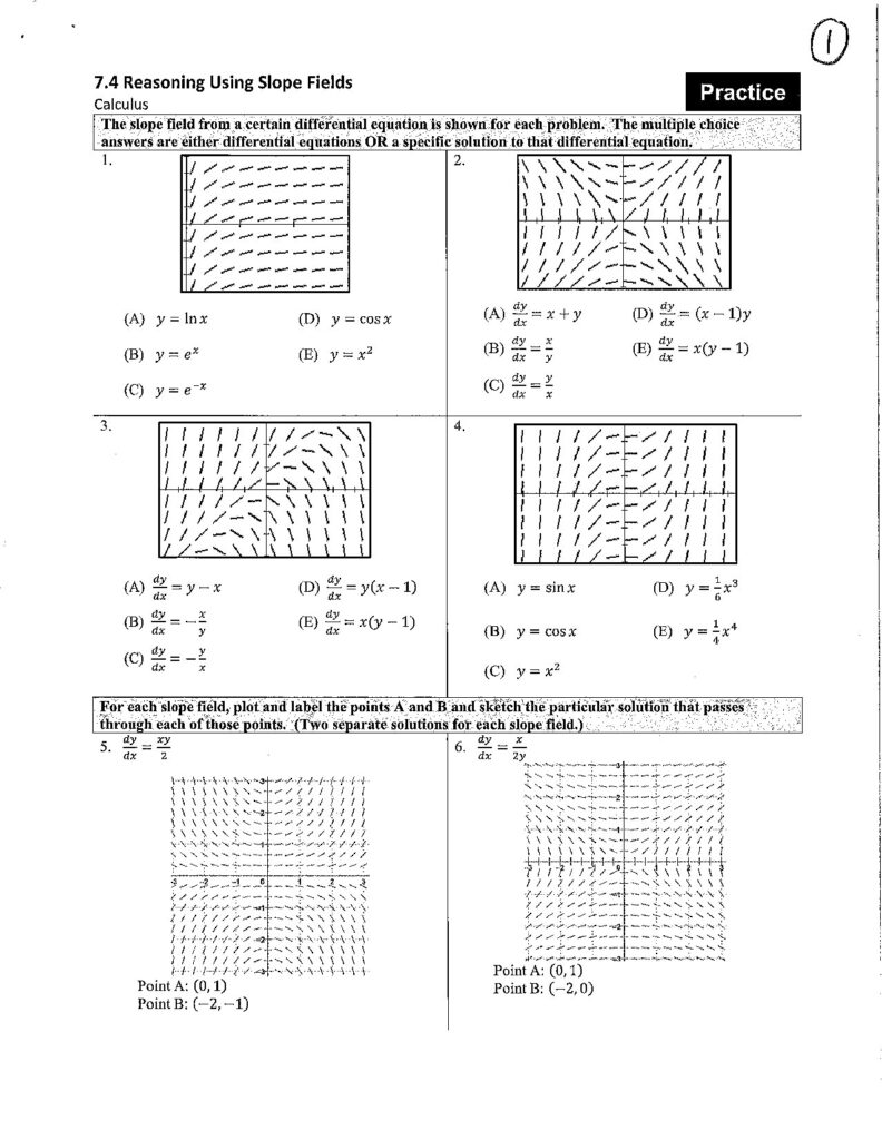 Slope Field Worksheet for Differential Equations Practice