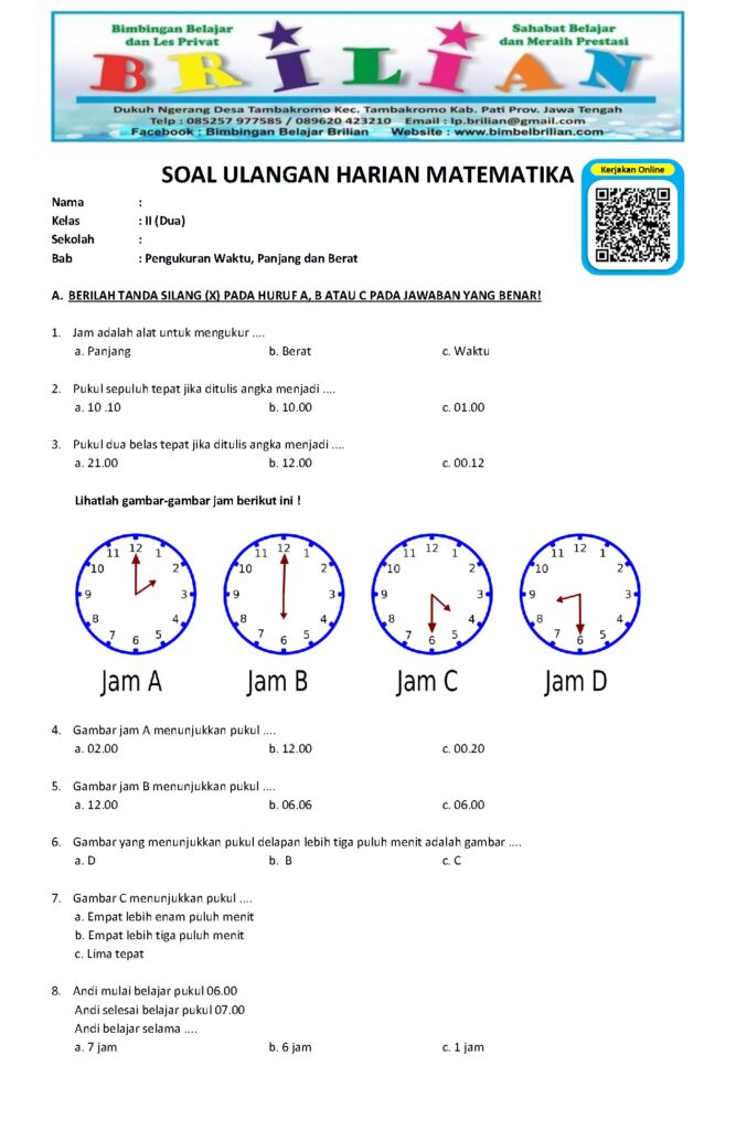 Soal Matematika Kelas 2: Pengukuran Waktu dan Panjang