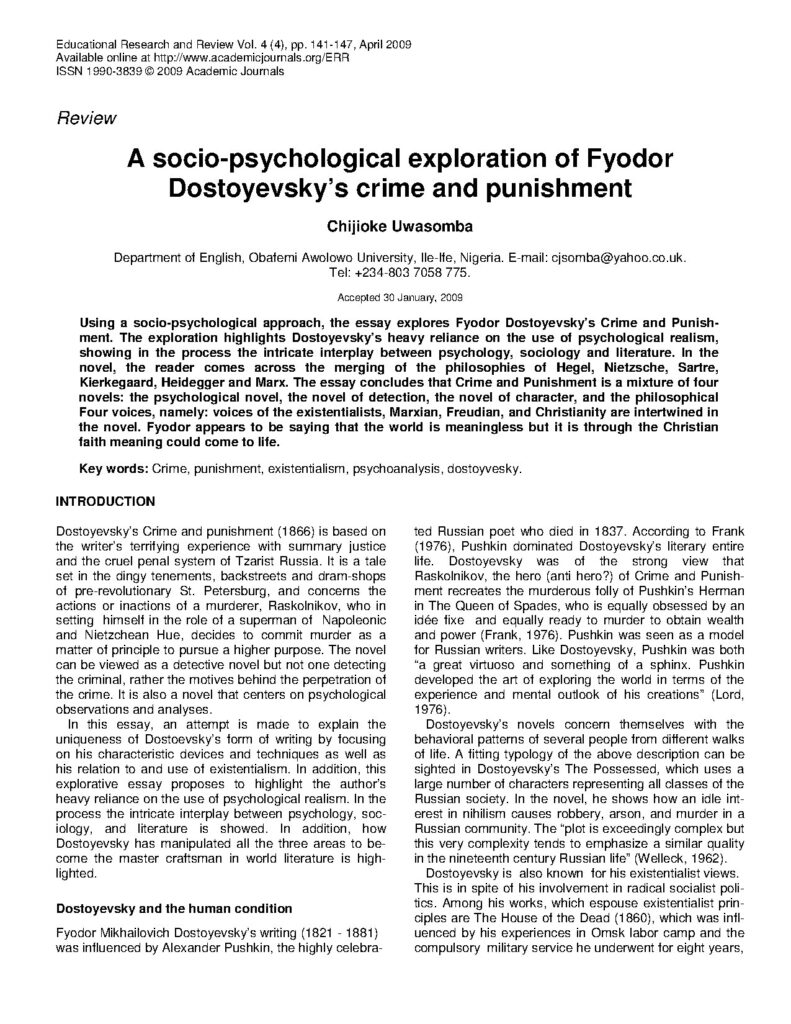 Socio-Psychological Analysis of Dostoyevsky's Crime and Punishment
