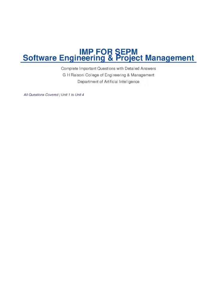 Software Engineering and Project Management Important Questions