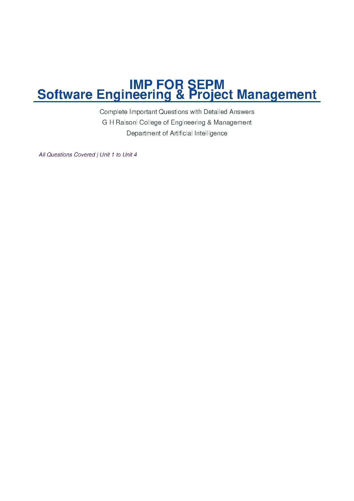 Software Engineering and Project Management Important Questions