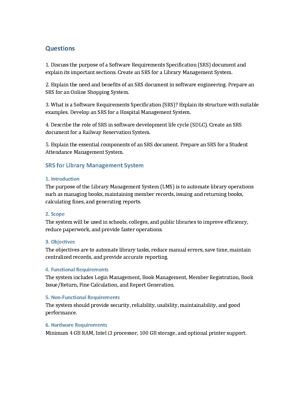 Software Requirements Specification Questions and Solutions