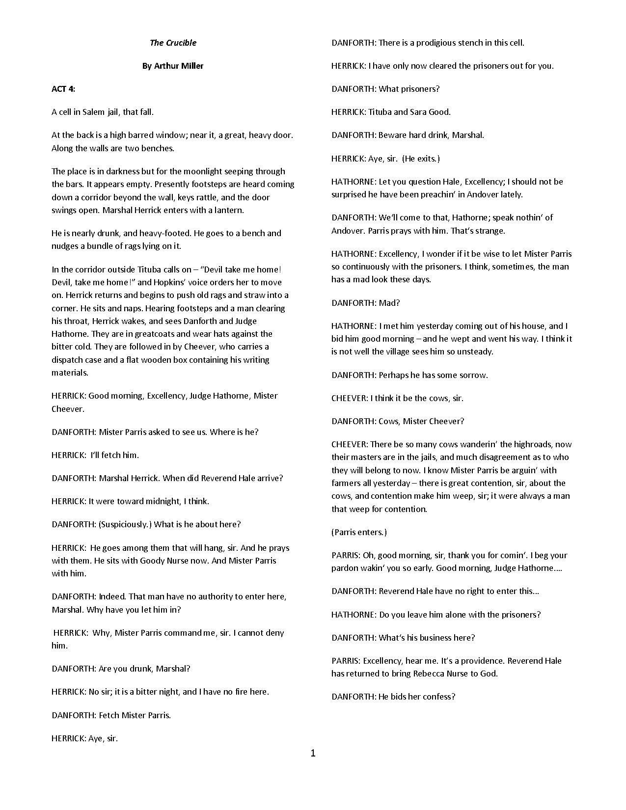 The Crucible Act 4 by Arthur Miller