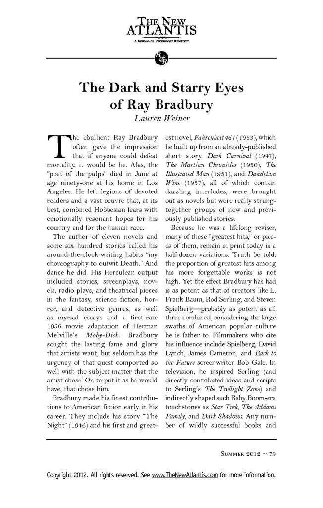 The Dark and Starry Eyes of Ray Bradbury