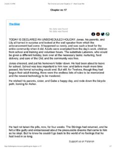 The Giver Chapter 17 by Lois Lowry
