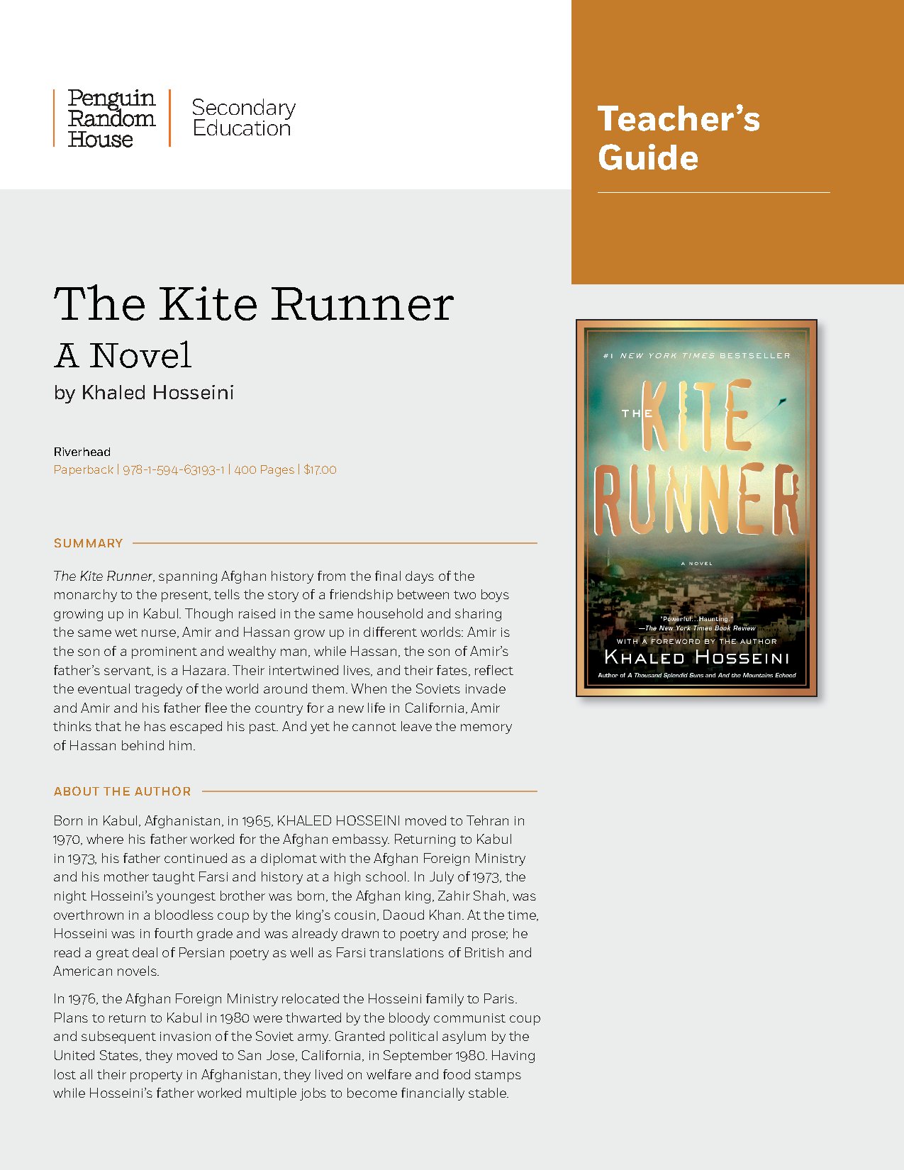 The Kite Runner Teacher’s Guide by Khaled Hosseini