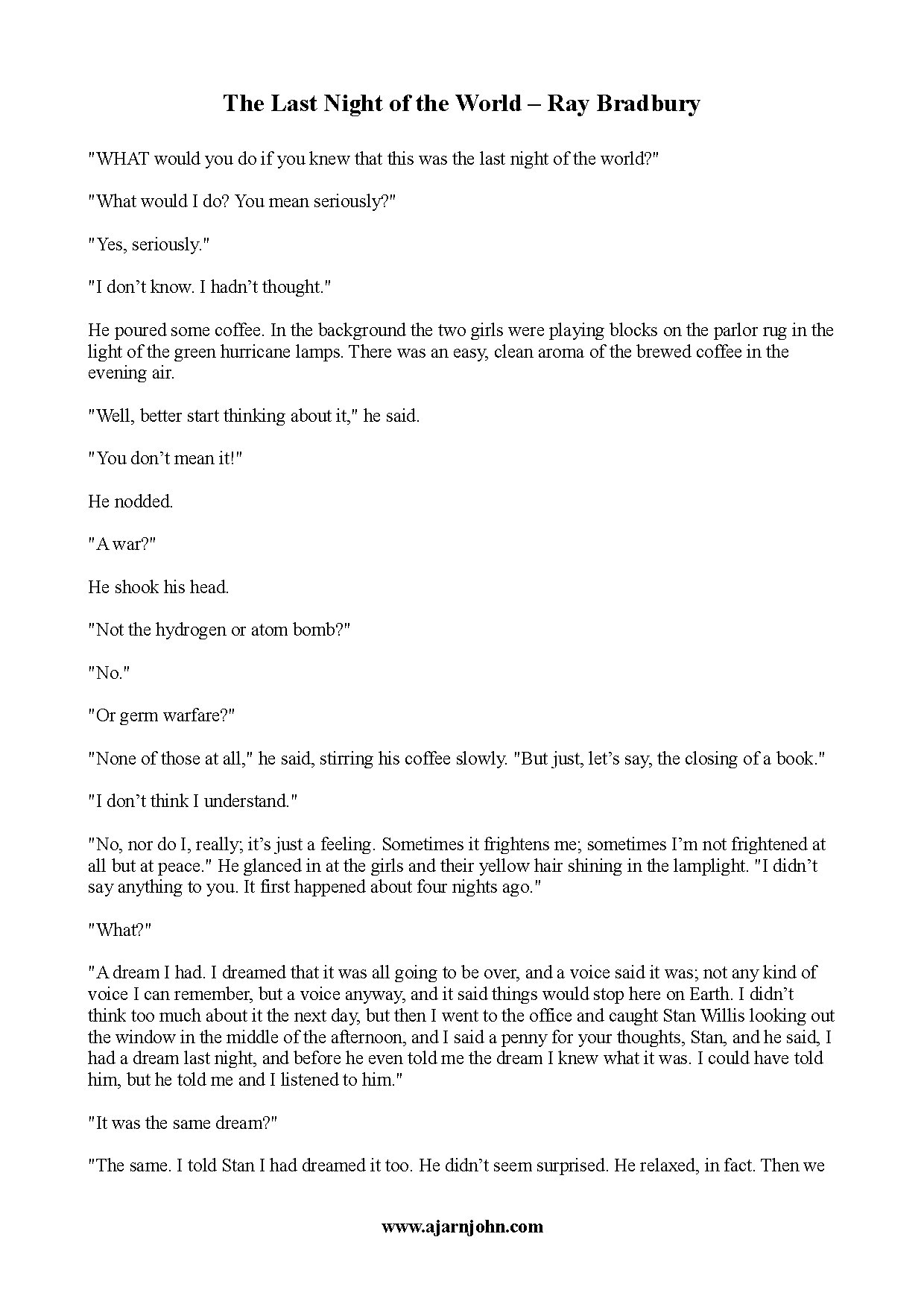 The Last Night of the World by Ray Bradbury