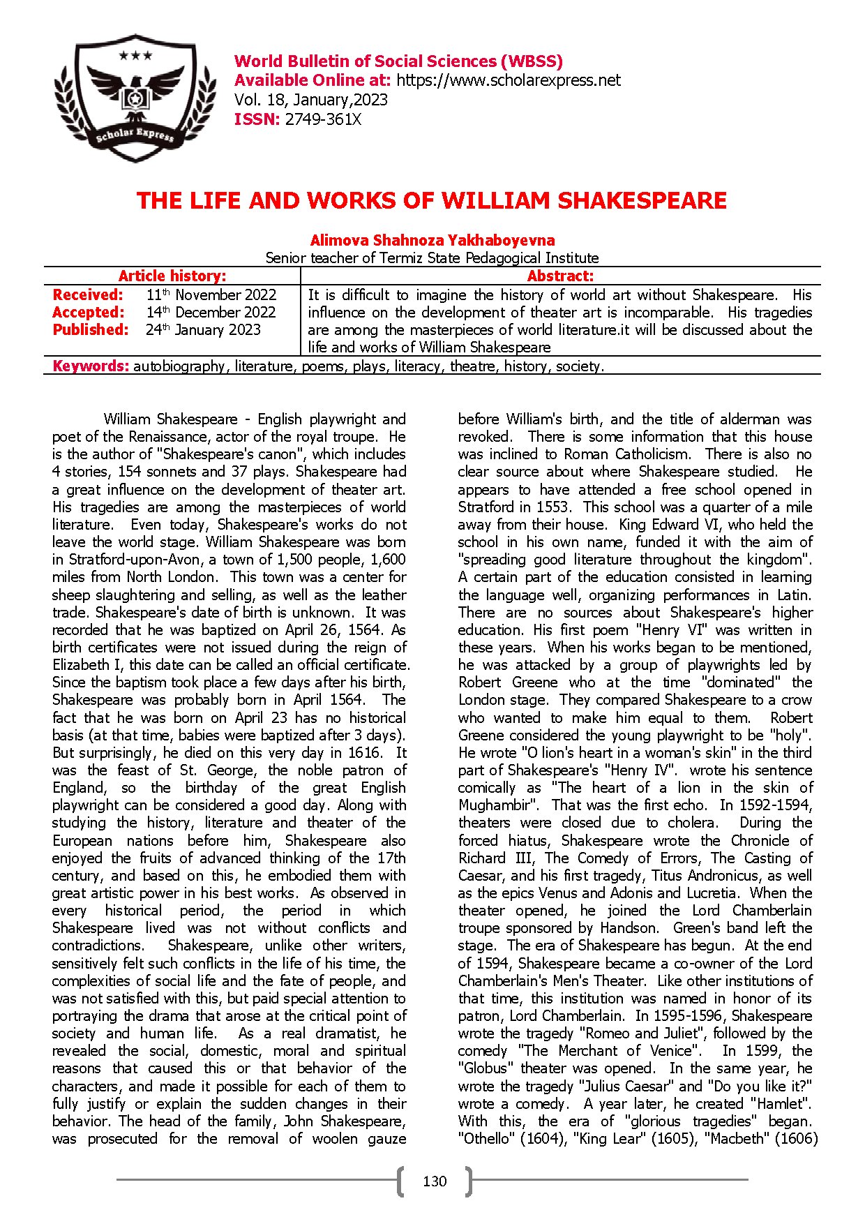 The Life and Works of William Shakespeare